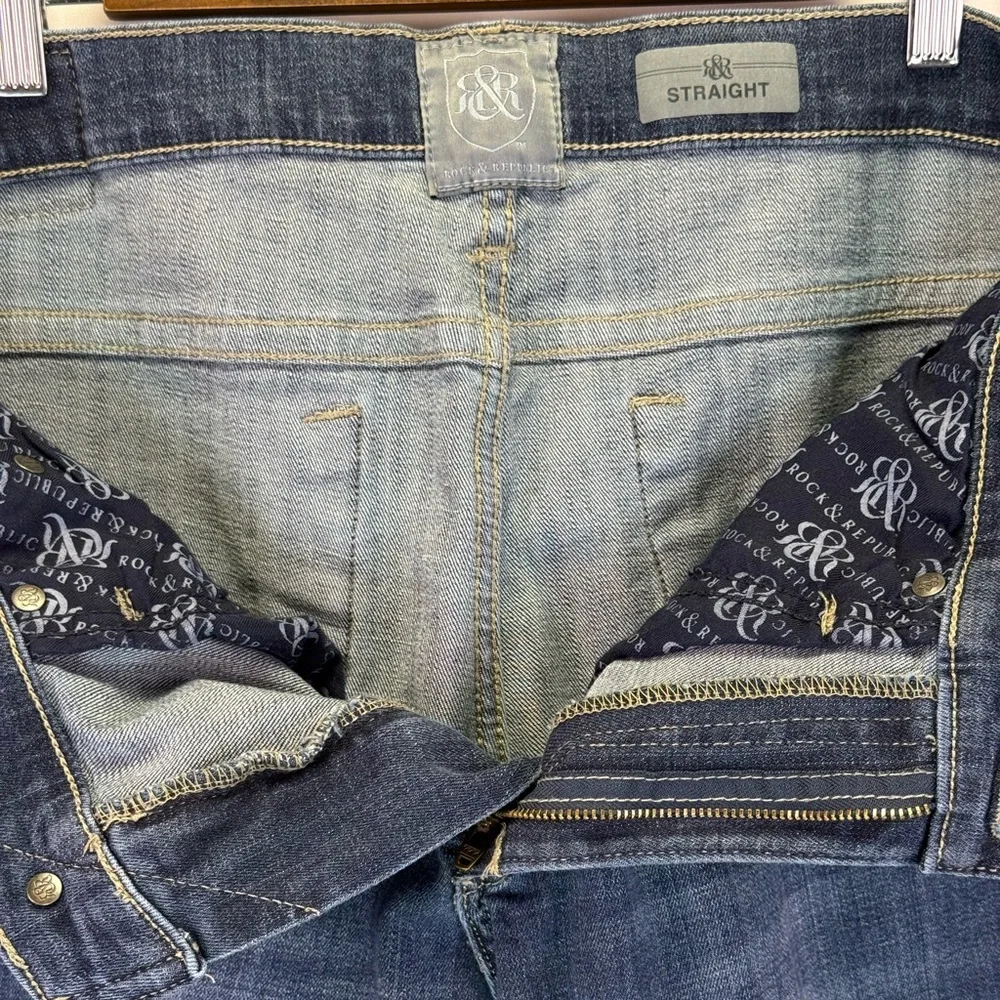 Rock & Republic Mens Straight Leg Dark Wash Denim Jeans 33x32
